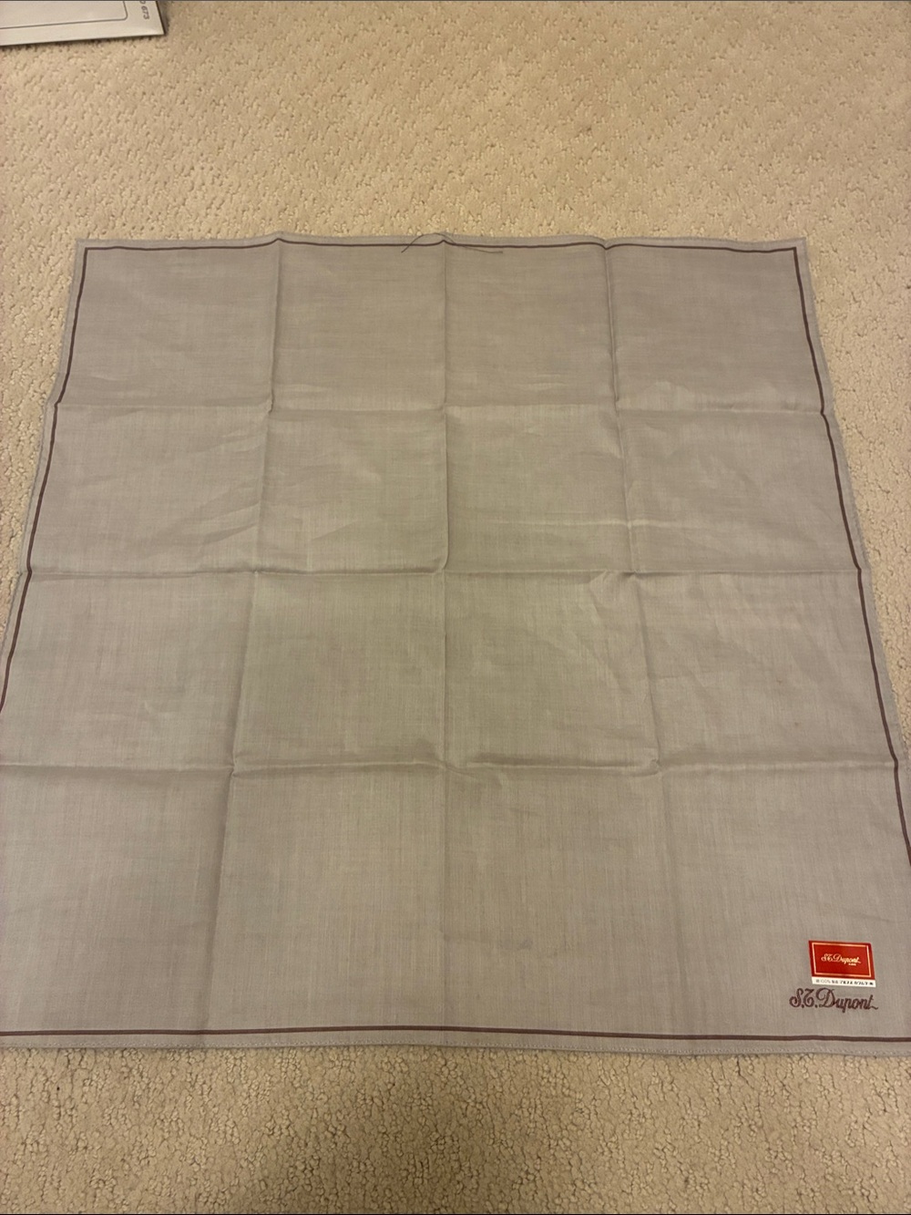 ⁠ST DuPont Paris Cotton Handkerchief Pocket Square Beige Tan Brown Border⁠👝